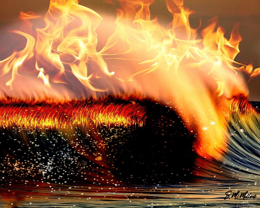 Download Abstract Painting of a Large Wave with Fire and Flames