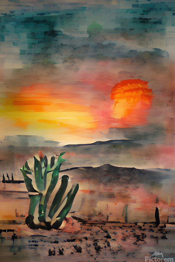Desert Cactus Sunset Abstract Watercolor David Dehner