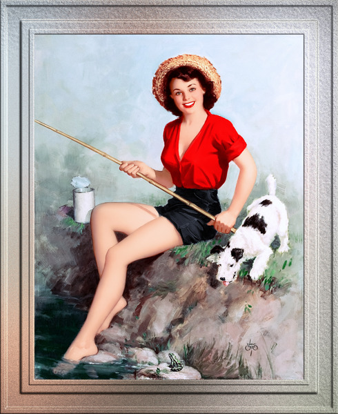 Girl Gone Fishing by Walt Otto Pin-Up Girl Vintage Artwork