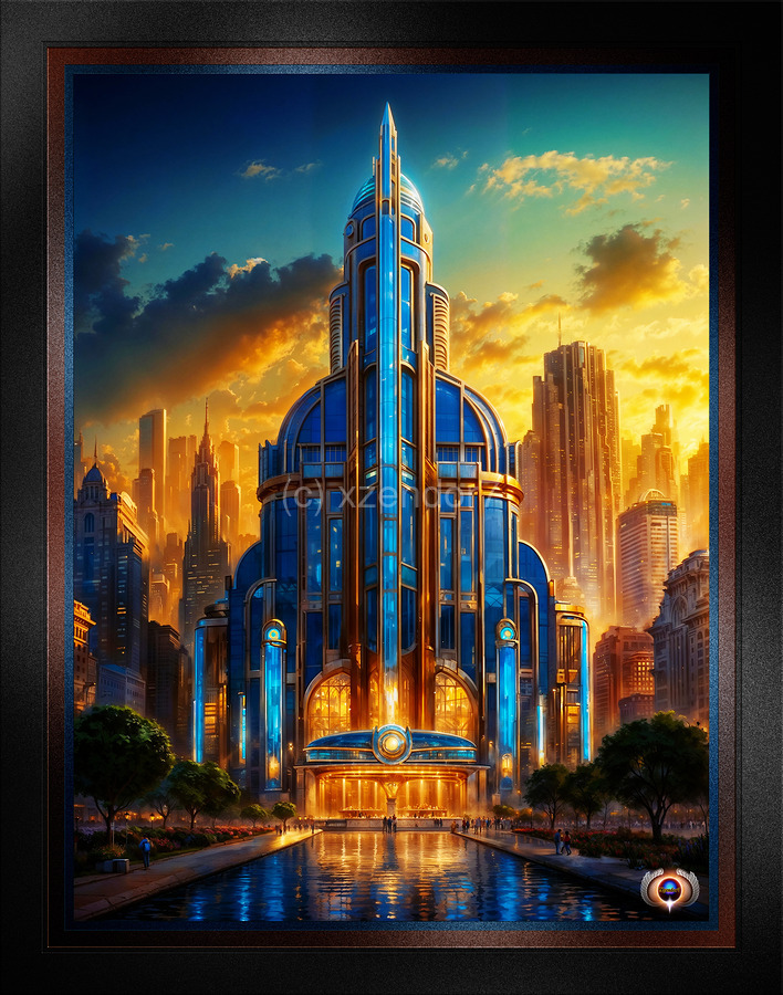 お礼や感謝伝えるプチギフト The Concept AI Stunning Pavilion Plaza Blue Deco Art Grand 絵画