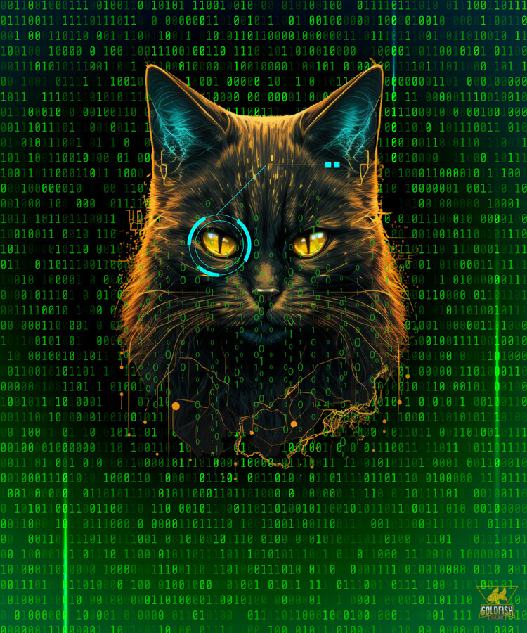 Matrix hacker cat cyberpunk Goldfishwallart