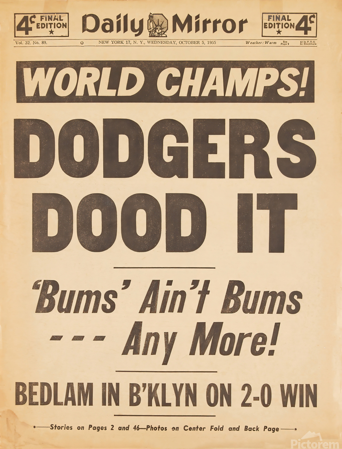 1955 BROOKLYN DODGERS Newspaper - The Dinger Studios