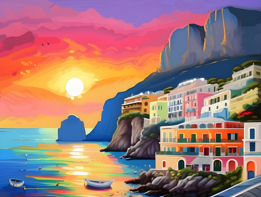 AI art colorful painting of capri island Italy 1 - TOPARTGALLERY