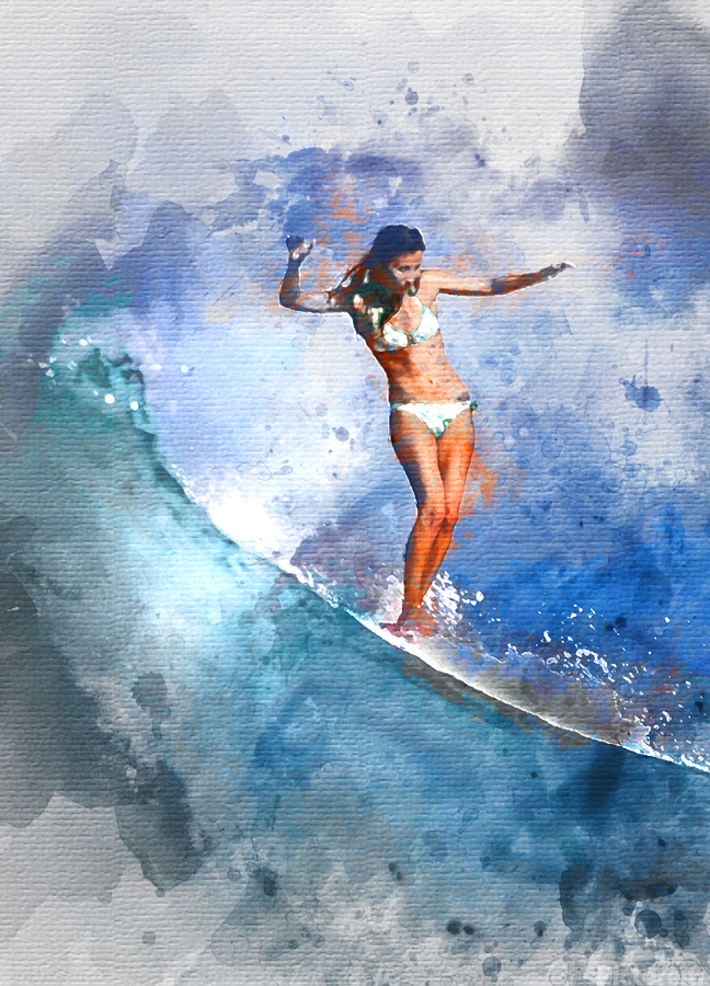 Contemporary Modern beach surfing girls art print canvas Australia