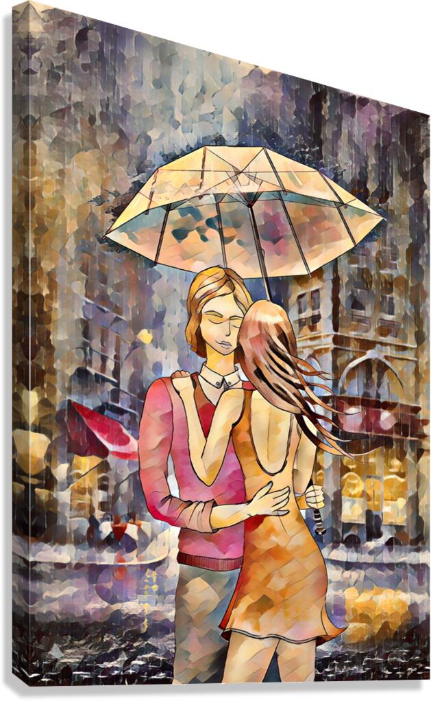 pair in rain embracing oil paint 2  Canvas Print