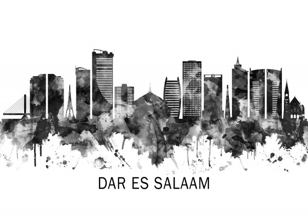 Skyline of Dar es Salaam Plexiglass noir et blanc 30x20 cm - petit