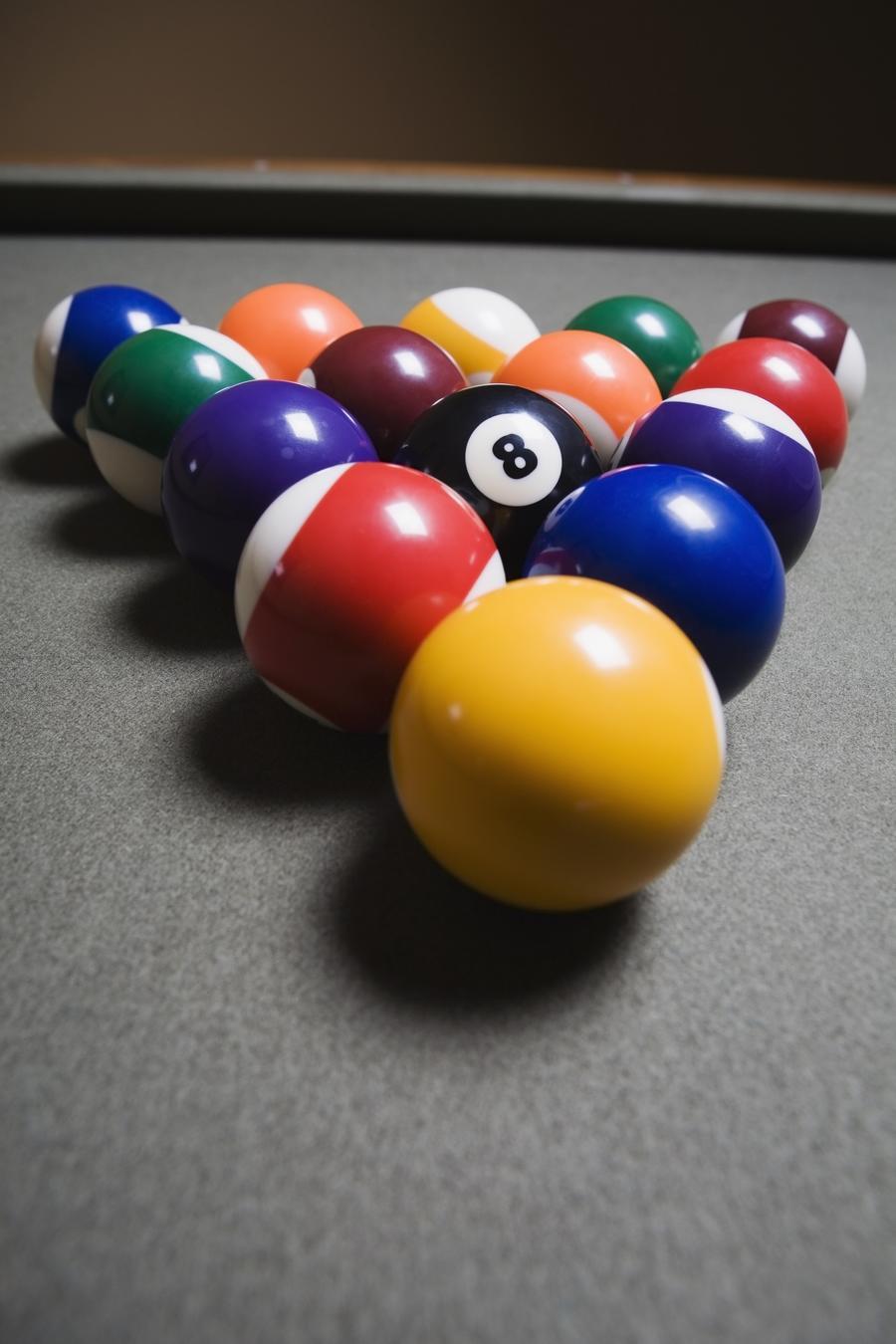 Pool Balls On A Billiard Table With The Eight Ball Facing Upwards  Print