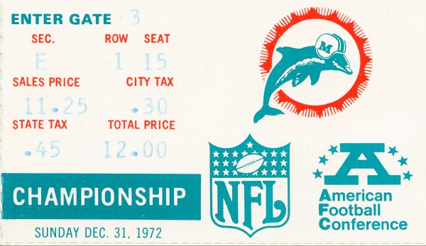 1972 Miami Dolphins Ticket Stub Art - Row One Brand