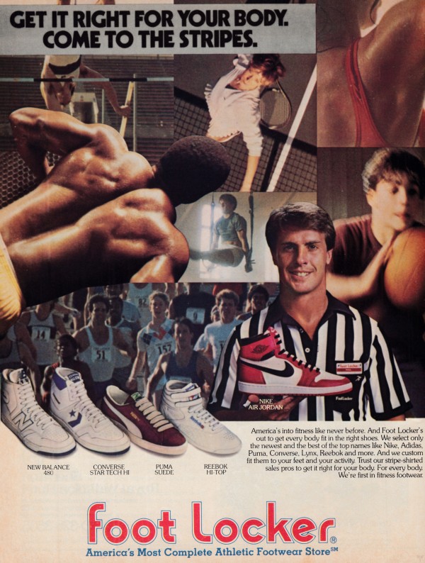 blauwe vinvis ruw Tapijt 1985 Footlocker Ad Featuring Nike Air Jordan 1 Shoe | Row 1 - Row One Brand