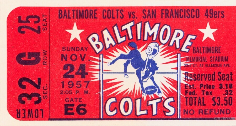 1957 Baltimore Colts Football Ticket Wood Art - Row One Brand