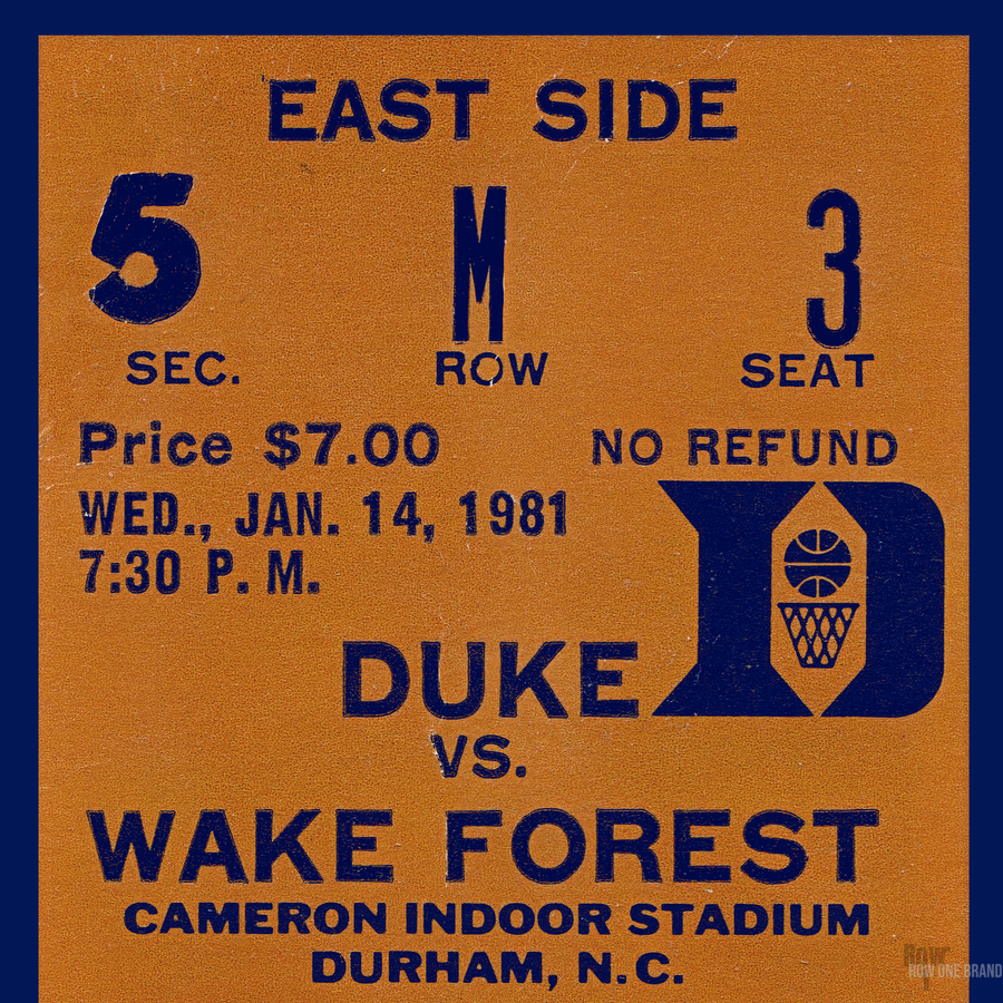 1981 Duke Basketball Ticket Stub Remix Art Row One Brand