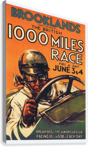 Vintage poster in 1930 for Brooklands The British 1000 Miles Race  Canvas Print