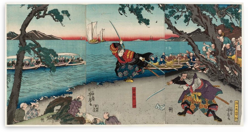 Painting of a duel by Miyamoto Musashi