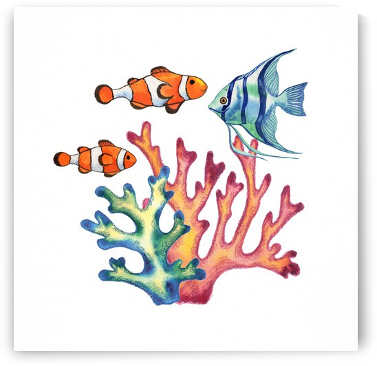 Coral Reef With Angelfish And Clown Fish Wate 1666057132.653 by Irina Sztukowski