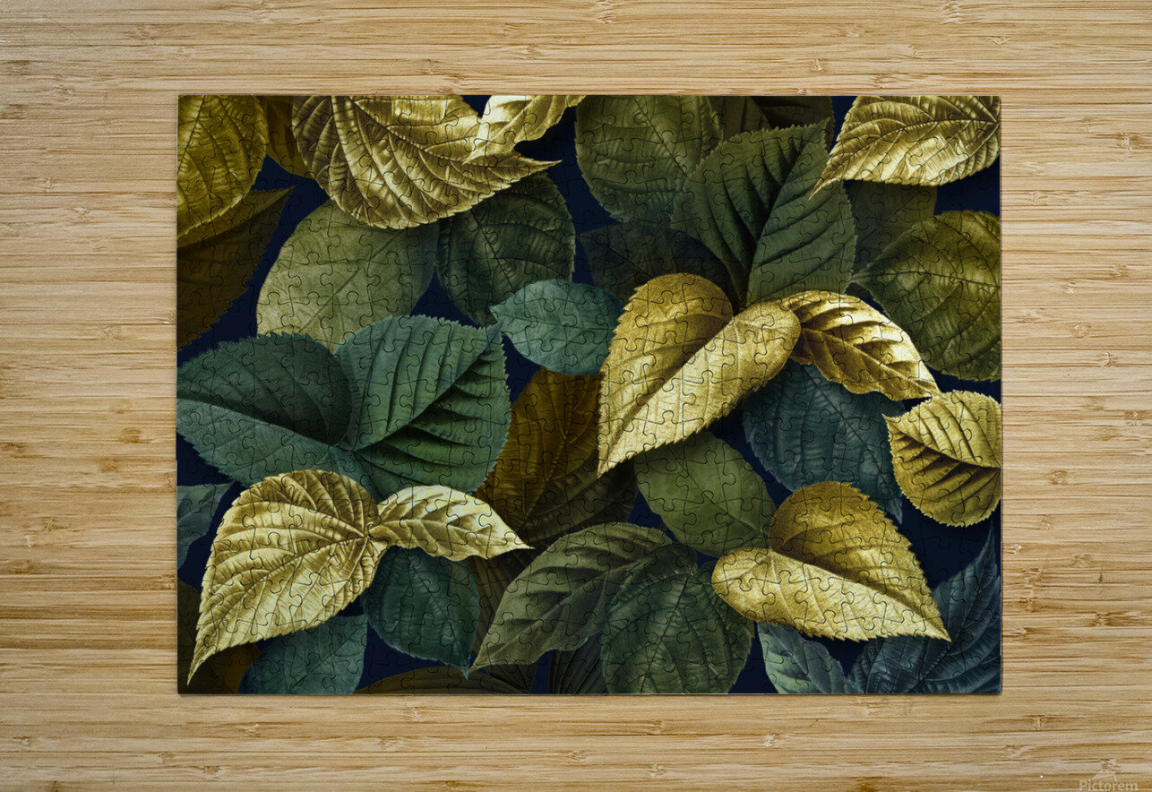 metallic gold green leaves textured background - GrapyArt