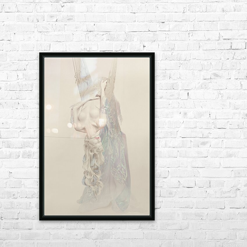 Fantasy scene of an all white mermaid with long hair caught upside down in  a fishing net a hook stuck in her mouth a light mist filling the atmosphere  - Artmood Visualz