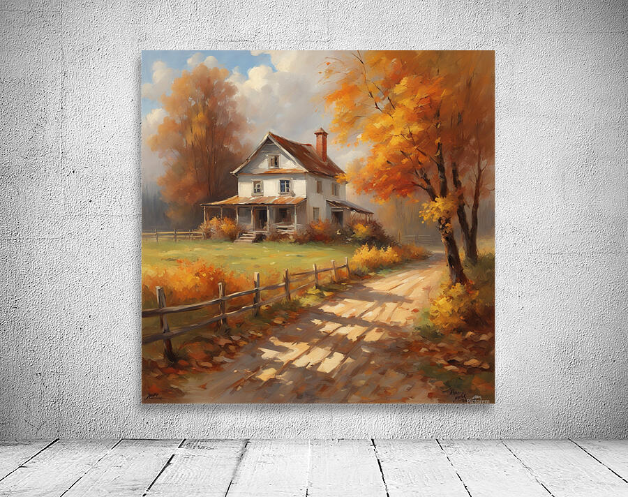 最終値下げ country autumn vintage landcape sky and fall farmhouse with アンティーク雑貨